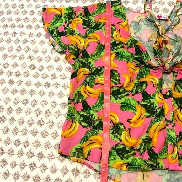 BuddyLove Banana Havana Tie Front V-Neck Flutter Sleeve Button Up Top Small - Picture 16 of 17